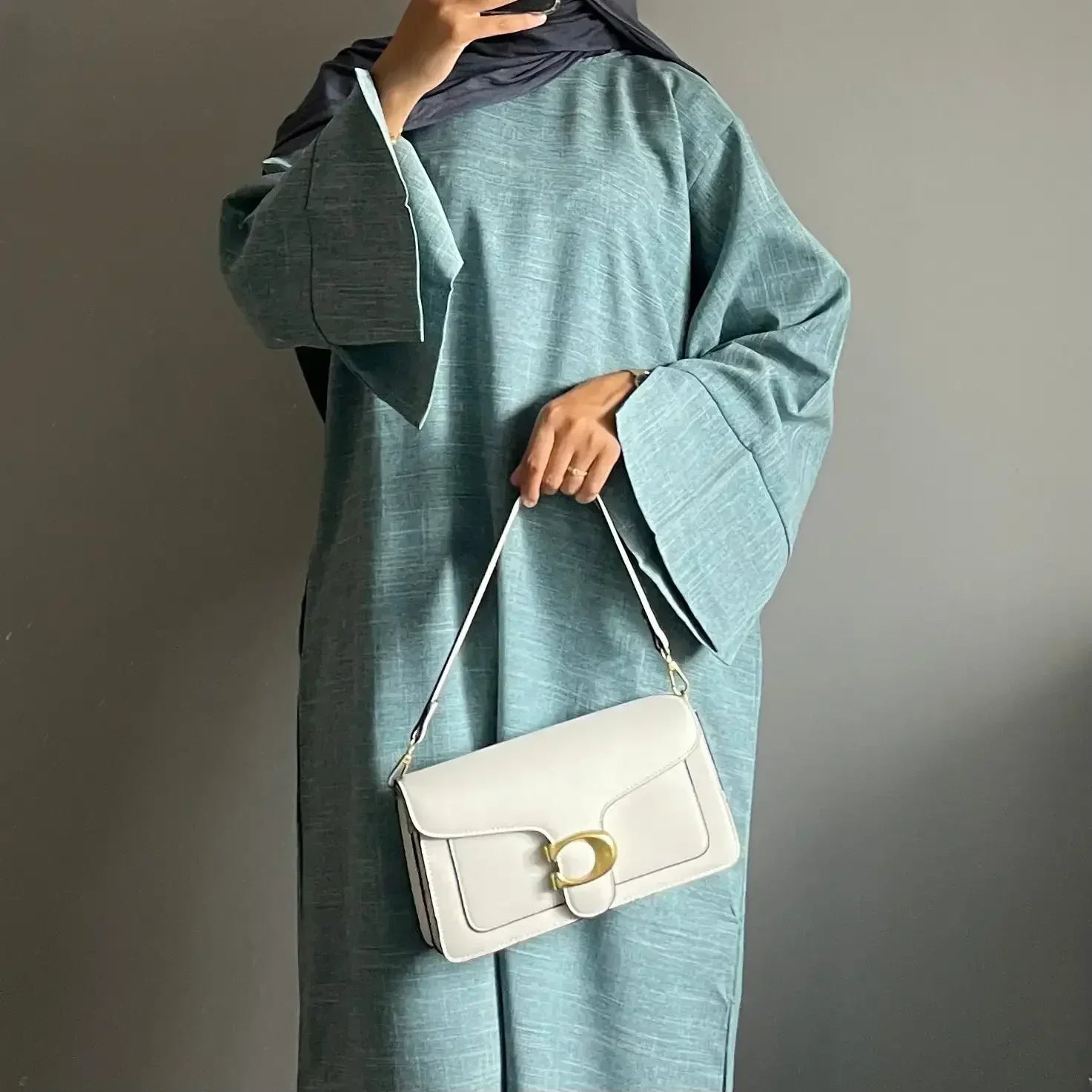 Plain Linen Abaya – Luxury Dubai Muslim Dress, Casual Kaftan for Women, Ramadan Eid Wear