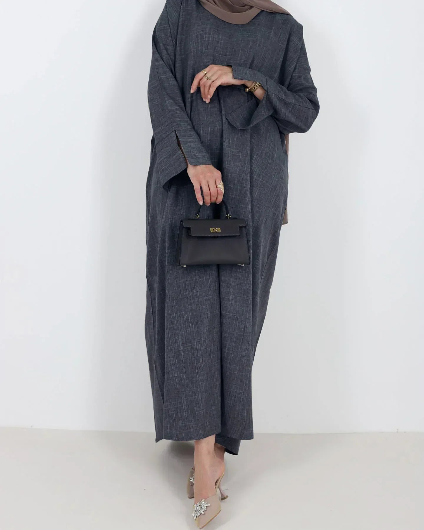 Plain Linen Abaya – Luxury Dubai Muslim Dress, Casual Kaftan for Women, Ramadan Eid Wear