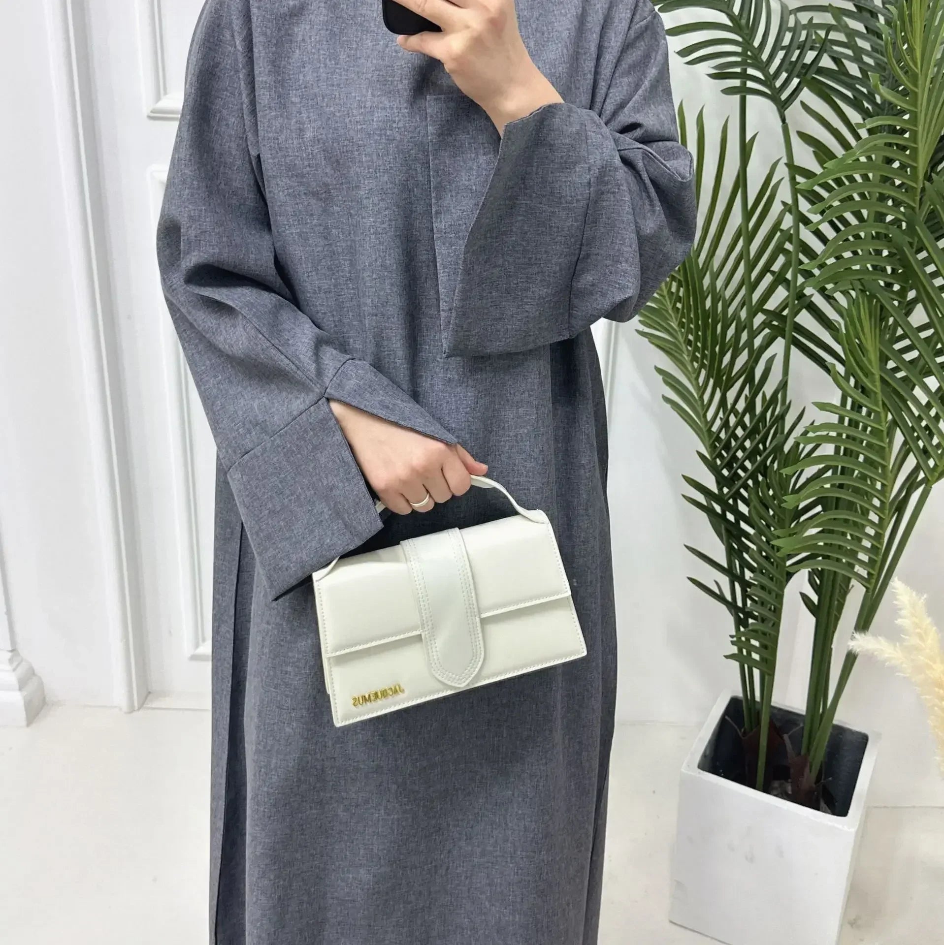 Plain Linen Abaya – Luxury Dubai Muslim Dress, Casual Kaftan for Women, Ramadan Eid Wear