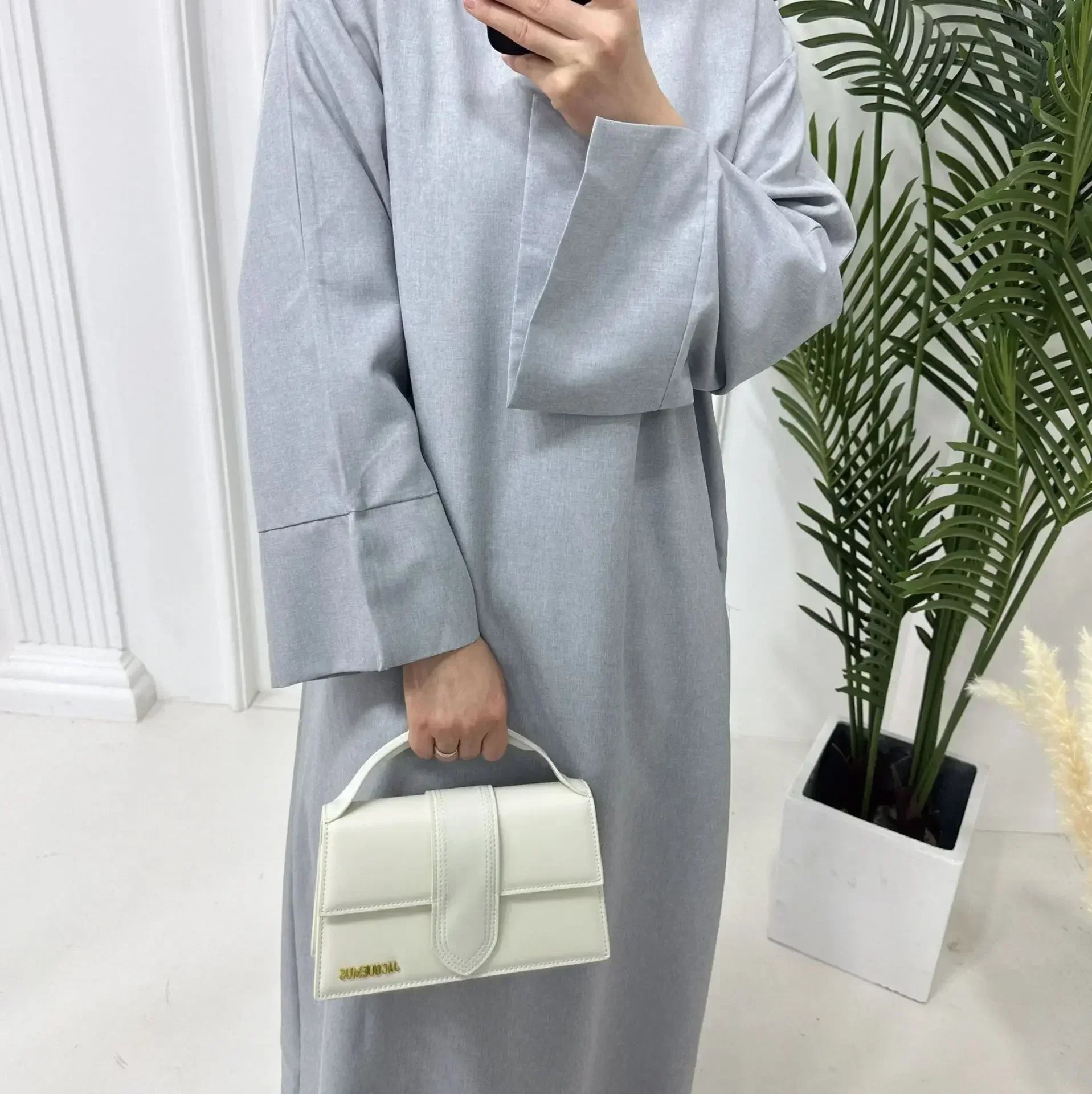 Plain Linen Abaya – Luxury Dubai Muslim Dress, Casual Kaftan for Women, Ramadan Eid Wear